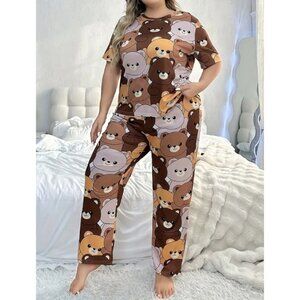 Women's Cozy Teddy Bear Pajama Set - Soft Polyester & Elastane